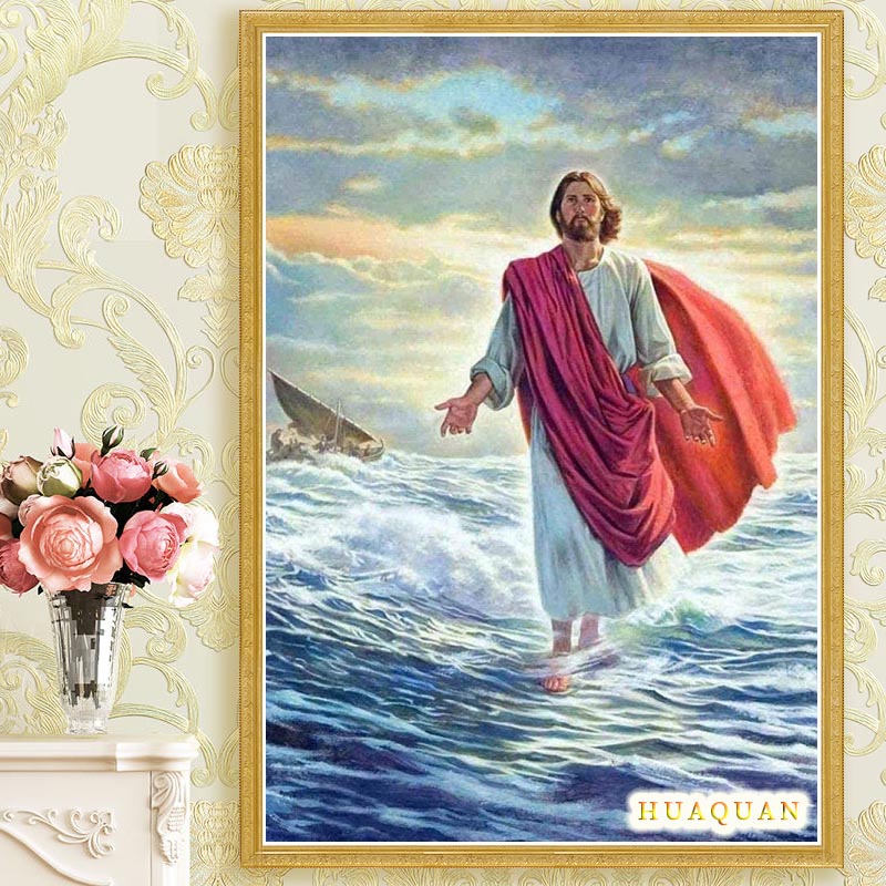 Embroidery Jesus - المسيحية يسوع مشى على البحر عبر