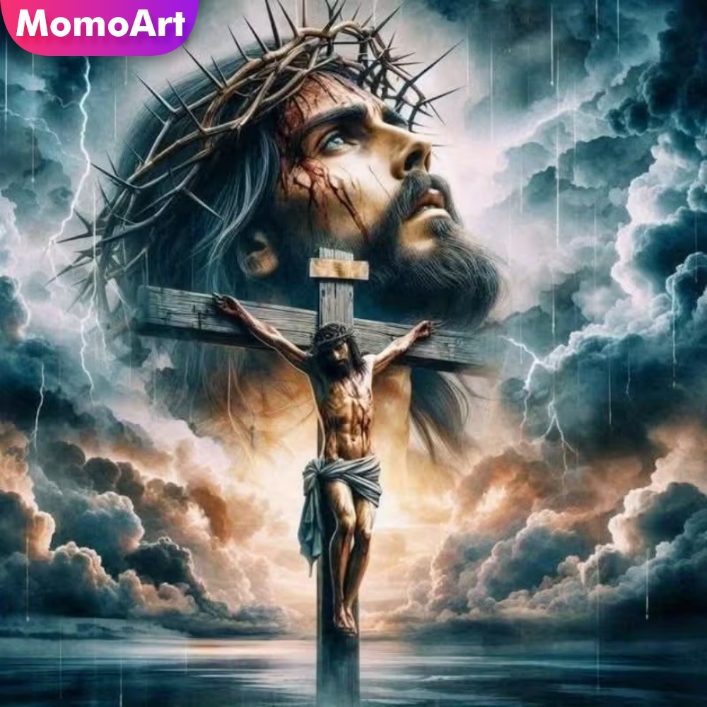 Embroidery Jesus - لوحة موموآرت الماسية لصورة الرجل، فسيفساء