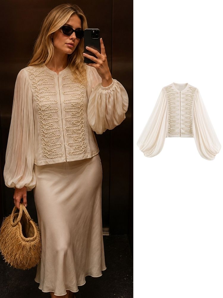 Embroidery Blouse - كارديجان نسائي من الشيفون لفصلي الربيع