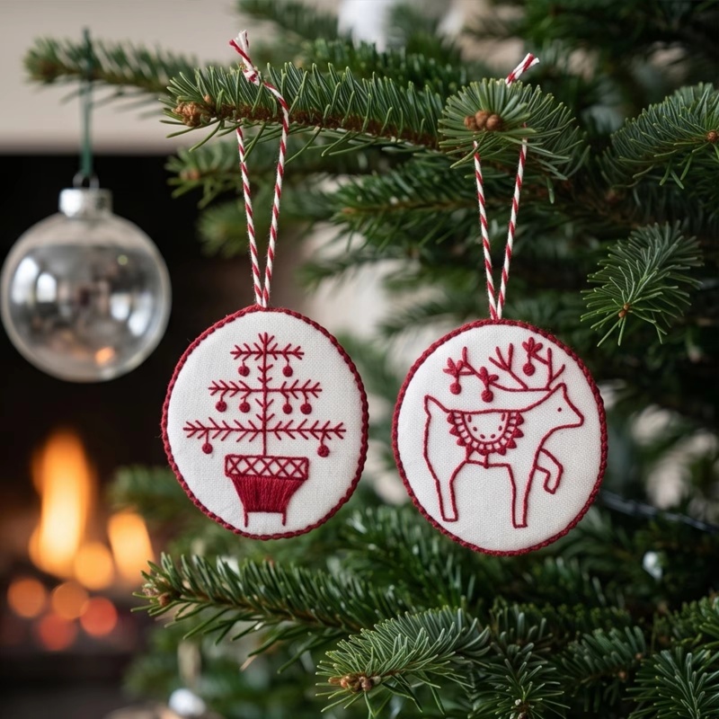 Embroidery Xmas Ornaments - مجموعة تطريز عيد الميلاد للمبتدئين والبالغين،