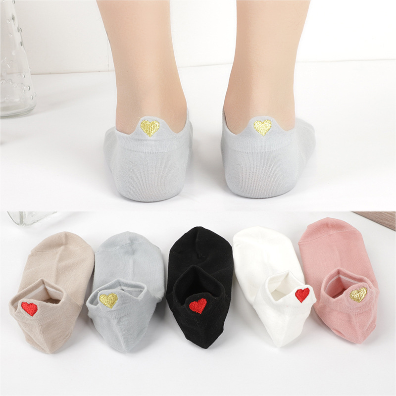 Embroidery On Socks - كعب مضحك لطيف التطريز الحب القلب