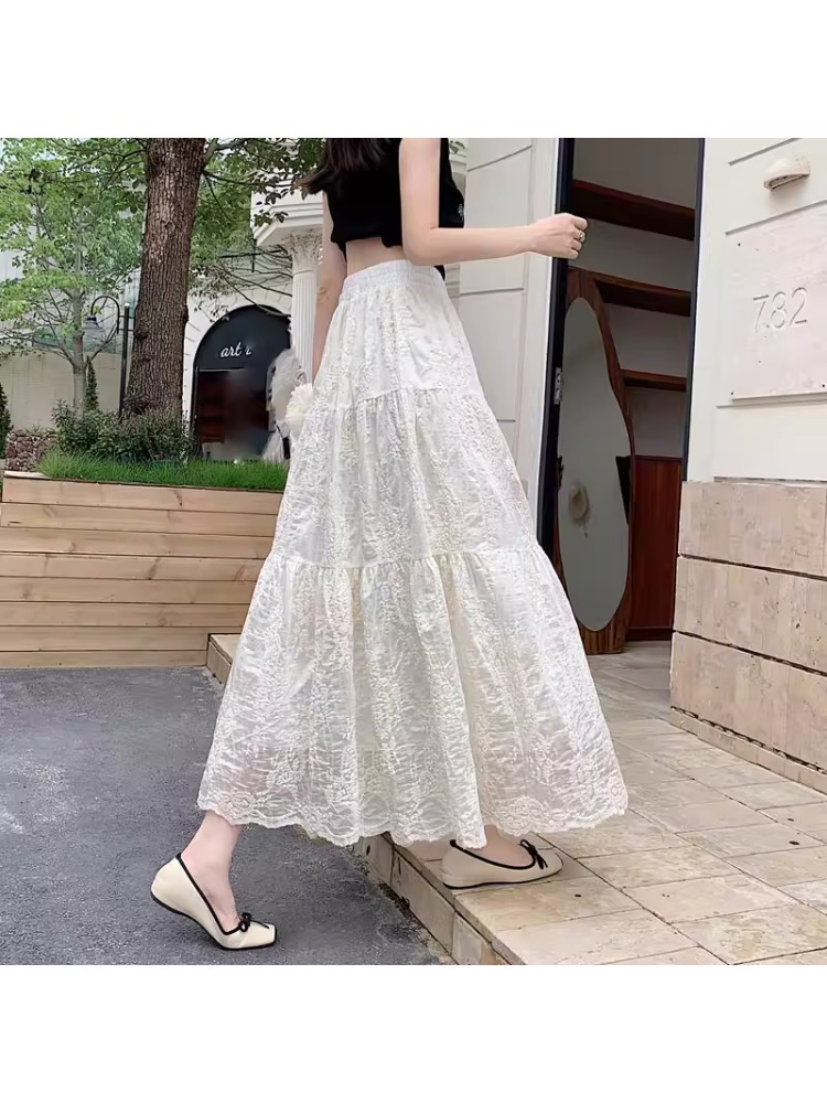 Embroidery Effect - تنورة نسائية بخصر مرتفع وقصة A-line