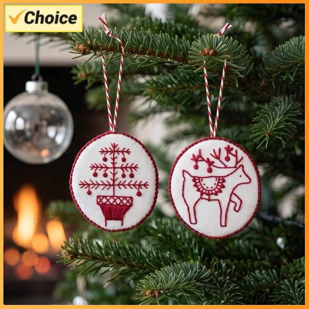 Embroidery Xmas Ornaments - مجموعة تطريز عيد الميلاد مع أدوات،