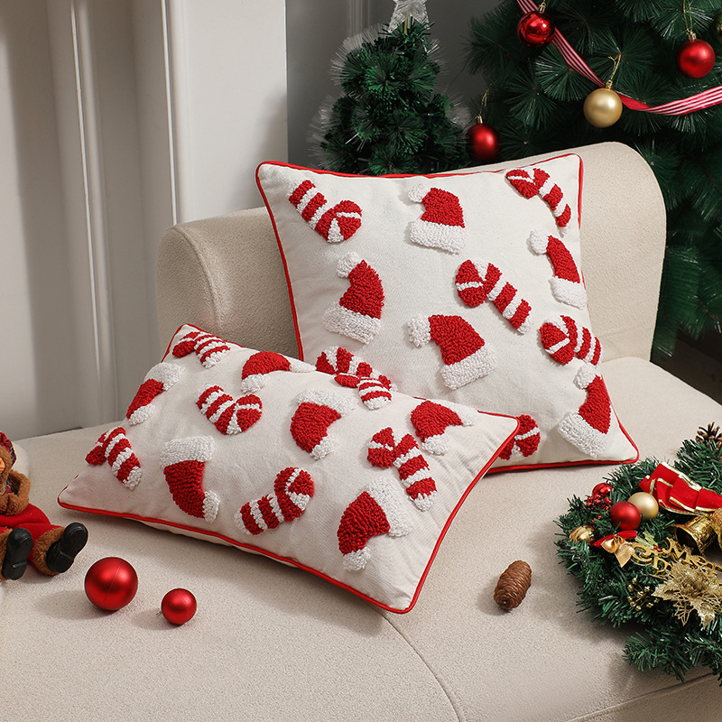 Embroidery Xmas Ornaments - الأحمر عيد الميلاد وسادة غطاء الزخرفية