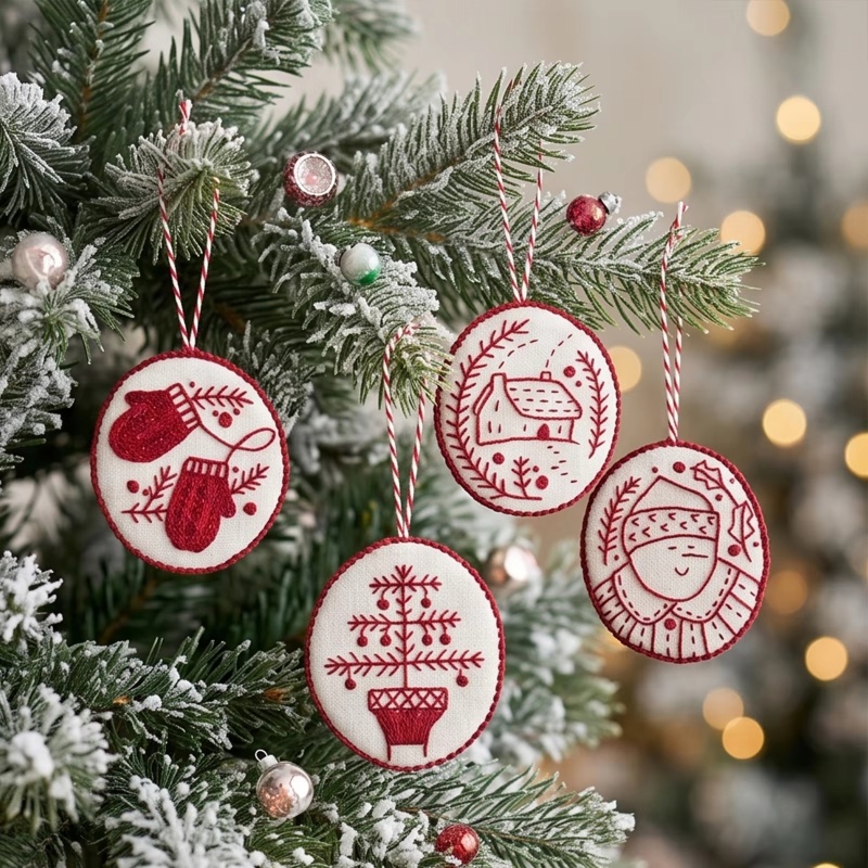 Embroidery Xmas Ornaments - مجموعة تطريز عيد الميلاد للمبتدئين والبالغين،