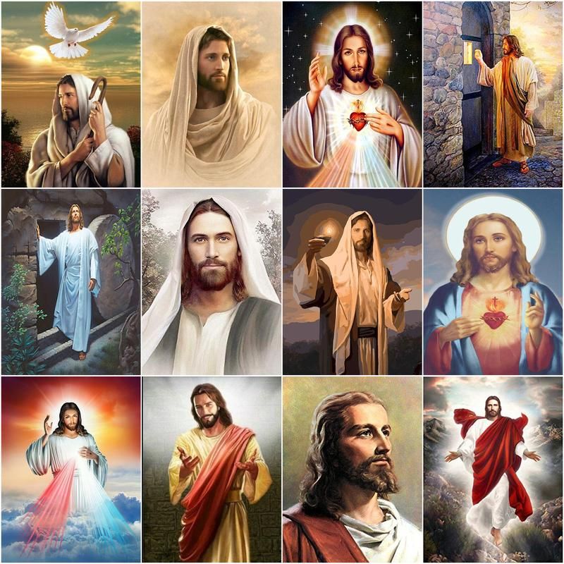 Embroidery Jesus - CHENISTORY لوحة تطريز ماسية مربعة الشكل