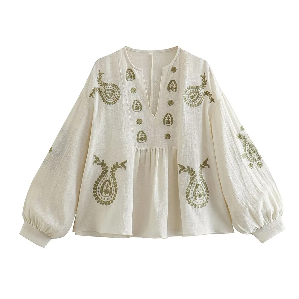 قميص نسائي جديد فضفاض من القطن - مراجعة Embroidery Blouse وسعره
