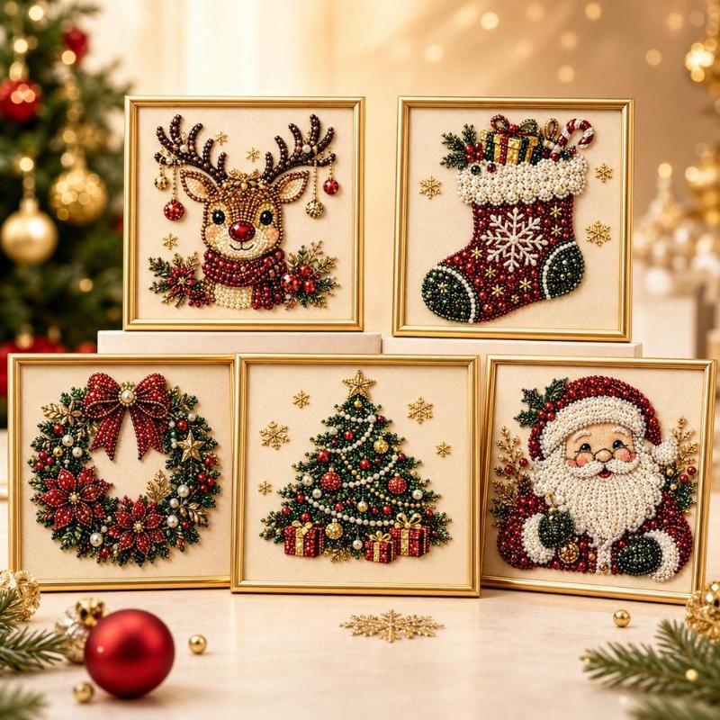طقم تطريز الخرز الفني لسانتا ك - مراجعة Embroidery Xmas Ornaments وسعره